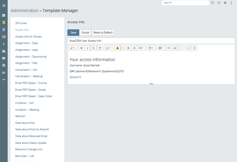 Access Info Template