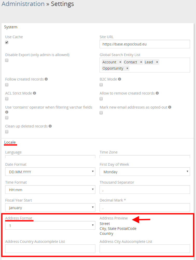 Configure Address Format