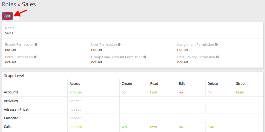 Edit Security Roles