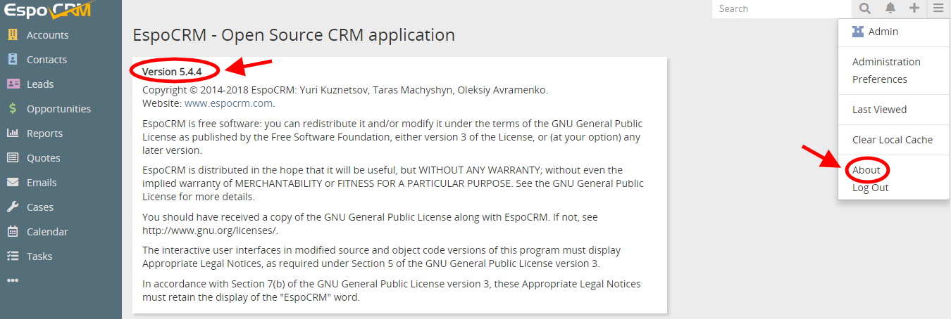 EspoCRM Version