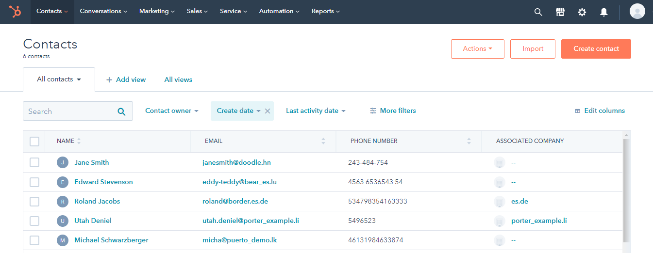 Hubspot CRM Export Screen 1