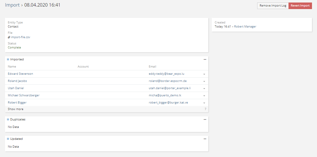 Import Log and Results