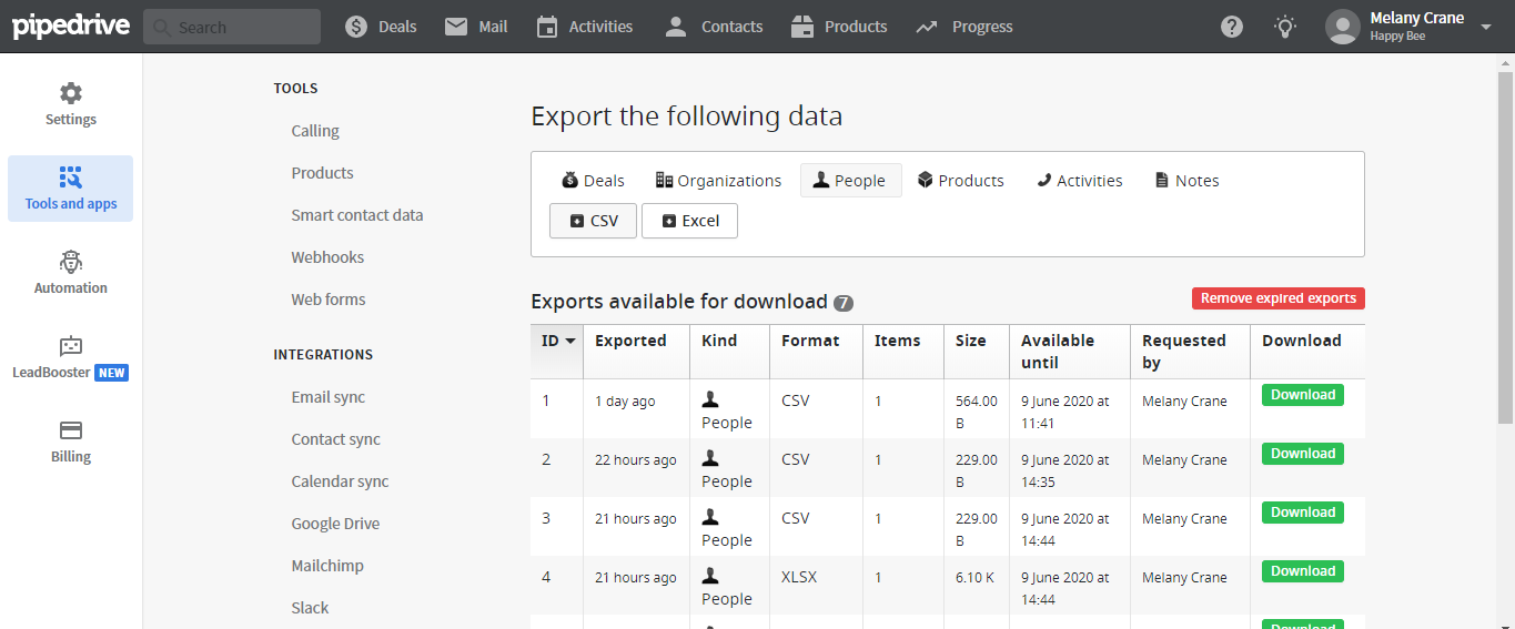 Pipedrive Export Screen 6