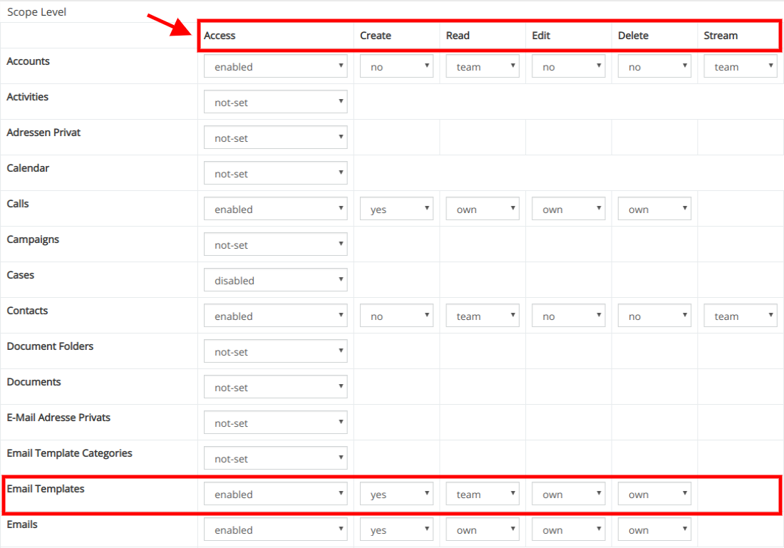 Security Roles Settings