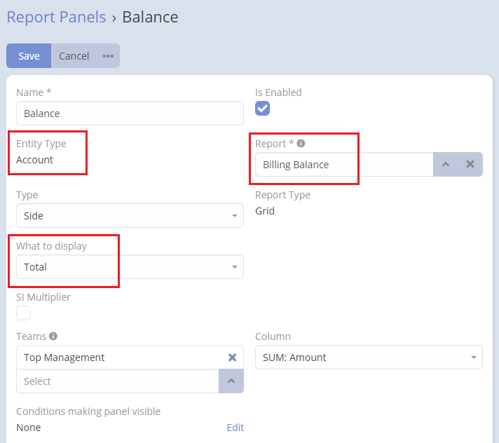 Report panel